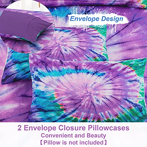 Tie Dye Comforter Set Full Size, Purple Galaxy Swirl Printed Comforter For All Season, 3 Pieces Magic Bedding Set (1 Comforter + 2 Pillow Cases) Down Alternative Comforter Set 80”×90” #TOP5