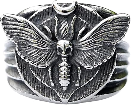 New Mens Ring Death Head Skull Moth Luxury Butterfly Ring Punk Jewelry Gift
