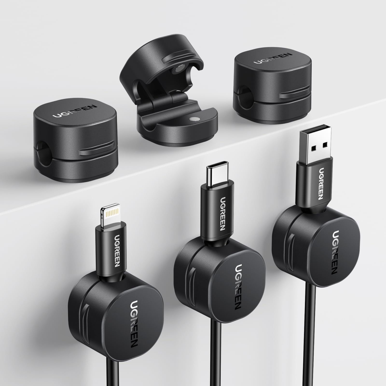 UGREEN 6 Pack Cable Organizer, Super Strong Magnetic Attraction, Tidy Management Flexible and Easy to Use, Cord Organizer for Wall, Desk, Car, Office; Wire Keeper for Computer Cable, Power, TV Cord