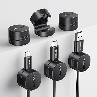 UGREEN [ 6 Pezzi ] Clip per Cavo a Molla [ Rotazione 91°] Magnetici, Organizzatore Cavi Senza Residui per TV, PC, USB, HDMI, Cavo Ethernet, Scrivania, Casa, Ufficio (7.5mm) – Nero