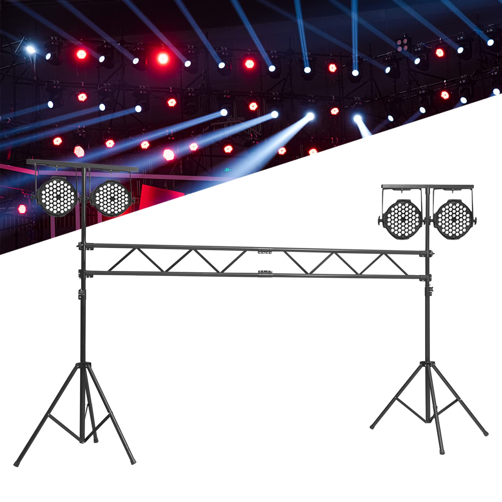 pijopang 10FT Portable DJ Lighting Truss/Stand Free Standing Metal T-Bar Trussing Stage System Heavy Duty Lighting Truss with Anti-Slip Footbeds Locking Pins(Max Load 176lbs)