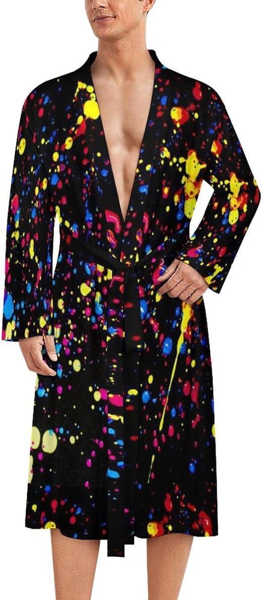 Blue Neon Paint Splatter Mens Summer Robes Lightweight