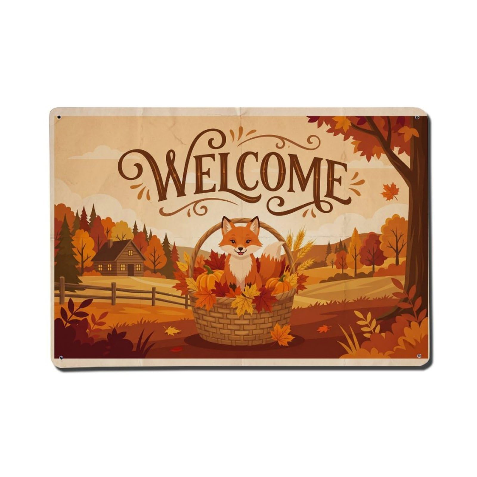 Vintage Welcome Fox Farmhouse Metal Tin Sign