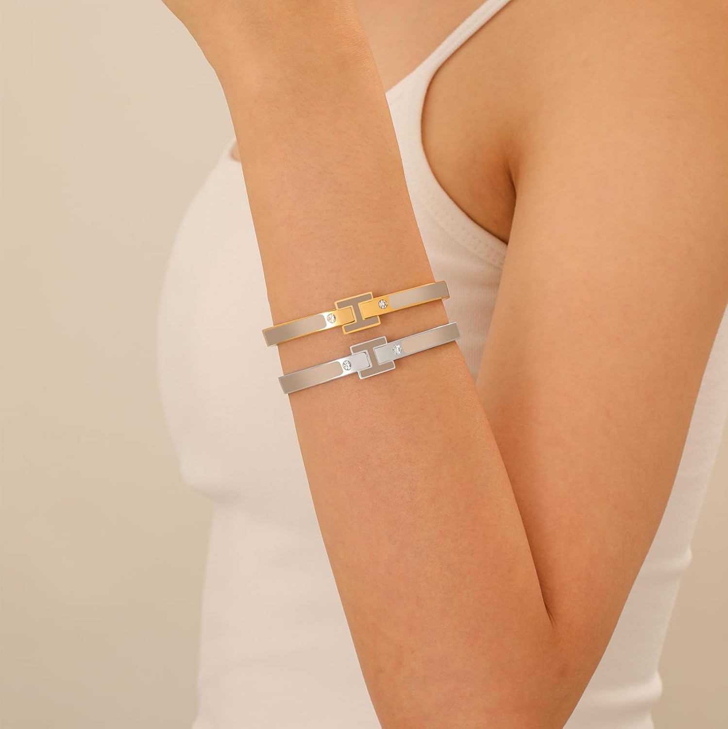 Gold H Bracelets for Women, 18K Gold Plated Bangle Bracelets Dainty Non Tarnish Bracelet Jewelry Christmas Mothers Day Gifts for Women - Image 3