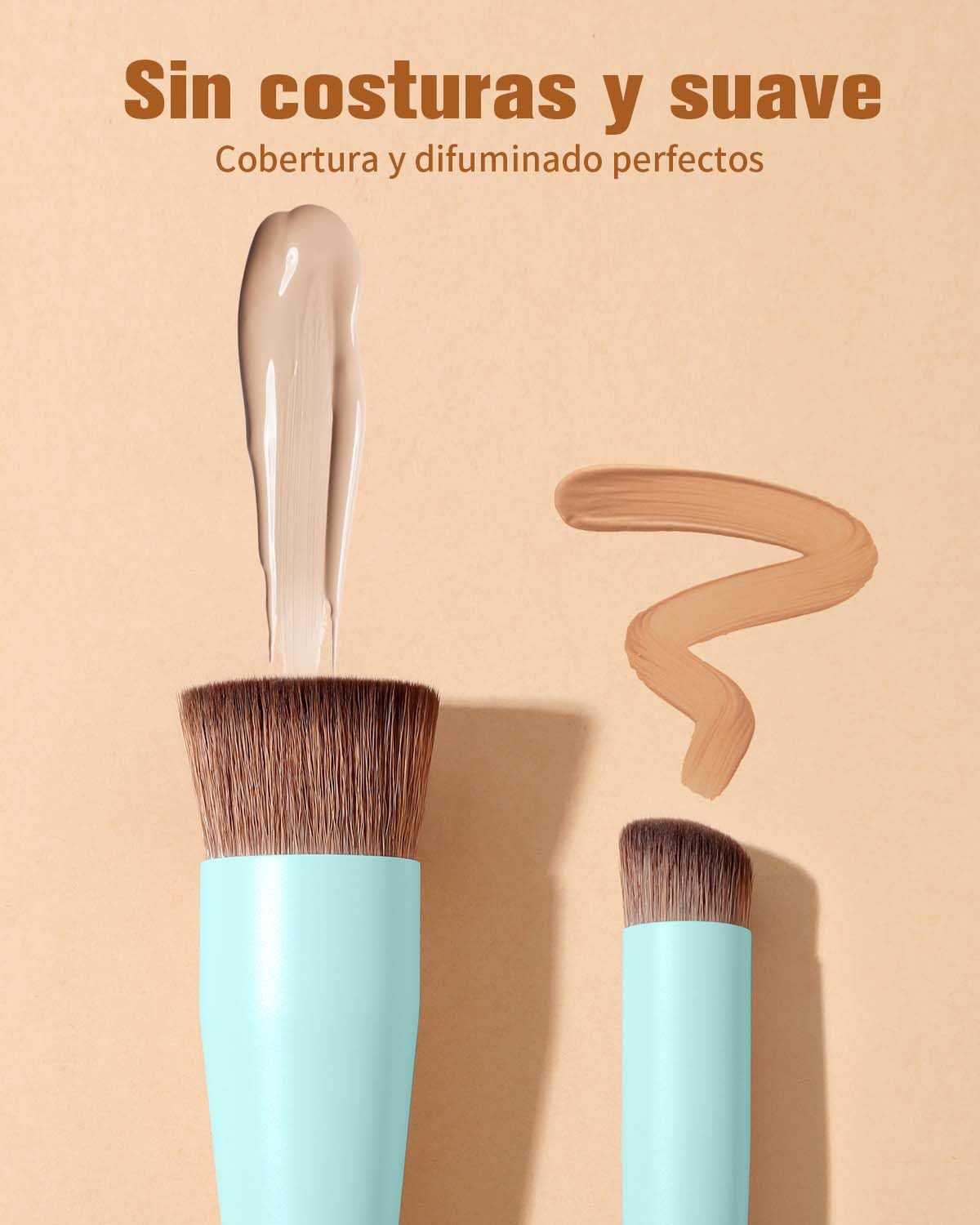 EIGSHOW Brocha de Maquillaje Doble Punta Base y Corrector, Vegana Libre de Crueldad D110 Cian