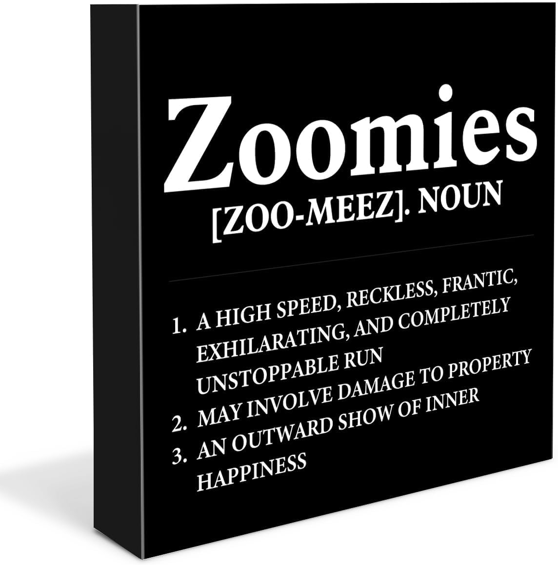 Zoomies Box Sign 7x7 Inch Funny Pet Quote Wood Decor
