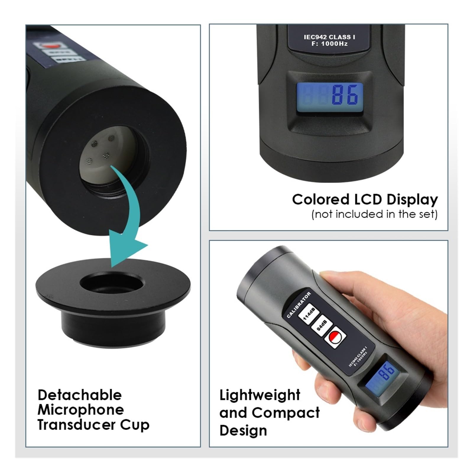 Calibrador de sonómetro micrófono SLM 94dB y 114dB, medidor nivel sonido 1/2 pulgadas 1 pulgada, probador decibelios ruido, retroiluminación,Premium resistente a la intemperie