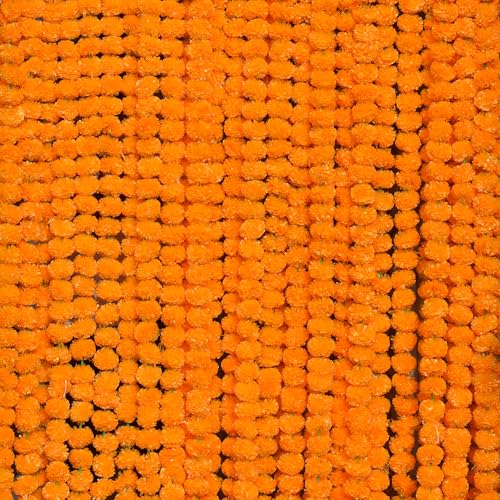 DIYANA IMPEX Marigold Garland for Decoration 4.8 feet Long Strands Artificial Marigold Flowers Indian Dcor for Pooja Wedding Christmas Events (5 Orange)