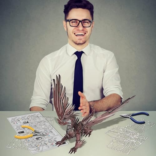 Miniatura 5 de Piececool Rompecabezas 3D para adultos, kits de construcción de modelos de dragón de Hellstrom, rompecabezas de metal desafiantes para aliviar el