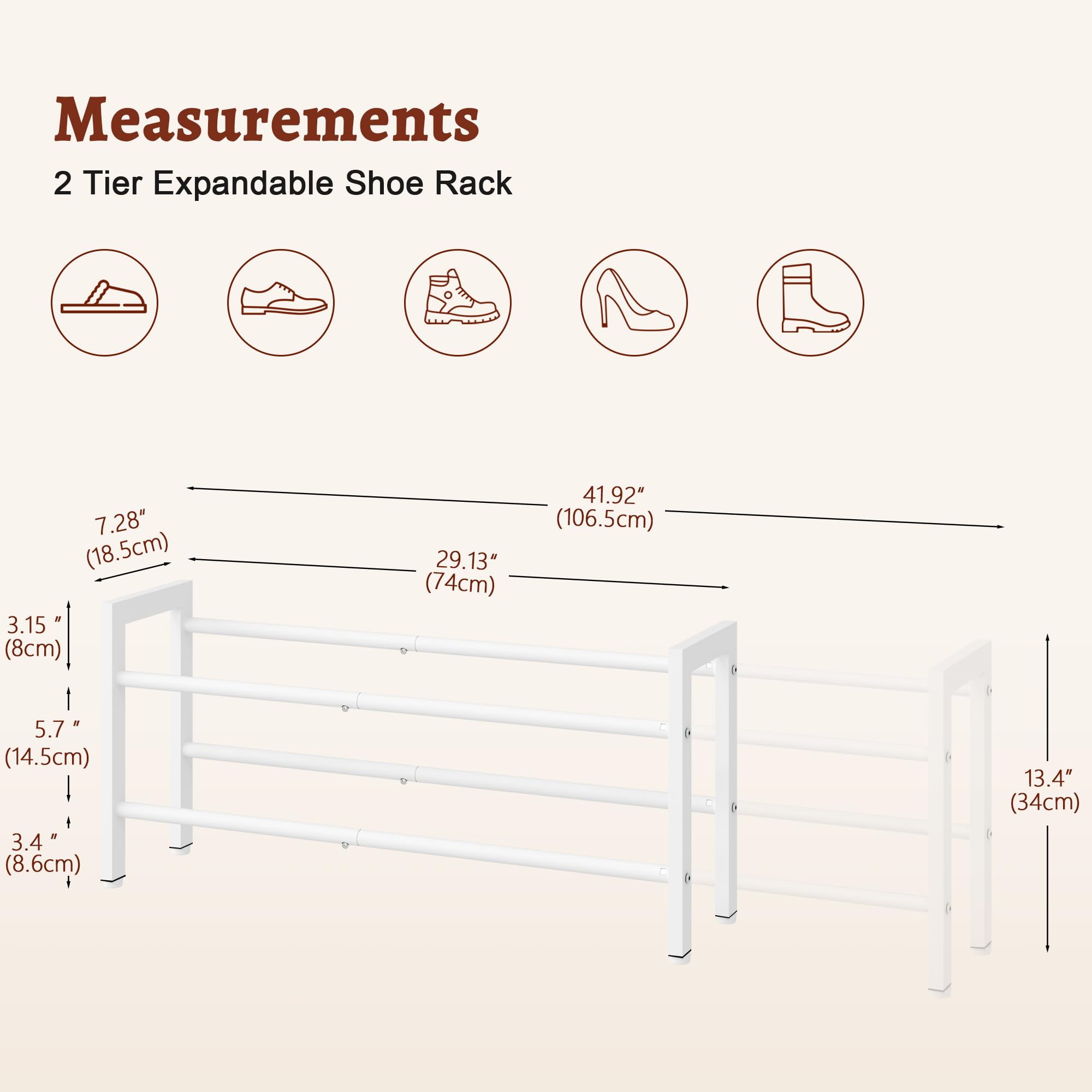 FAVOOSTY 2 Ebenen Schuhregal Metall Ausziehbares Weiß, Verstellbar Platzsparend, Shoes Rack, Robustes Schuhständer für Eingangsbereich, Schlafzimmer