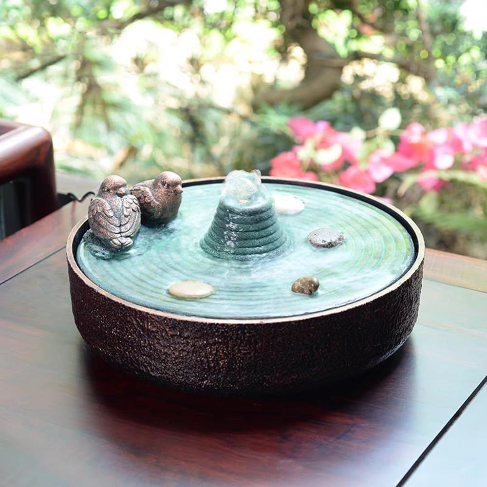 Tabletop Fountains Double Bird Desktop Fountain Resin Ornament Recycled Water Home Decor Leisure Relaxation Relaxation Fountains