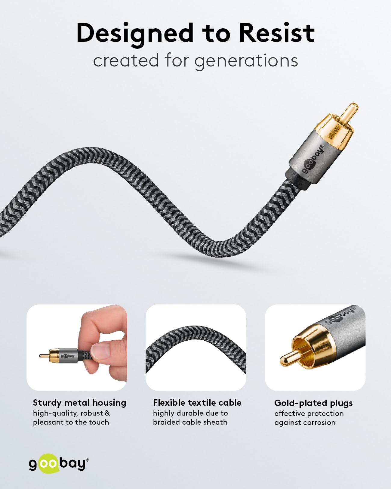 Cavo Audio Goobay RCA Mono 2m Per Subwoofer - Tessile Flessibile, Connettori Oro - Foto 8