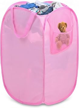 Foldable Laundry Basket, Pop Up Laundry Hamper with Handles, Collapsible Basket with Handy Pocket, Privacy Protection, Easy Carry Reinforced Clothes Hamper for Dorm, Bedrooms, Bathrooms, Travel Pink