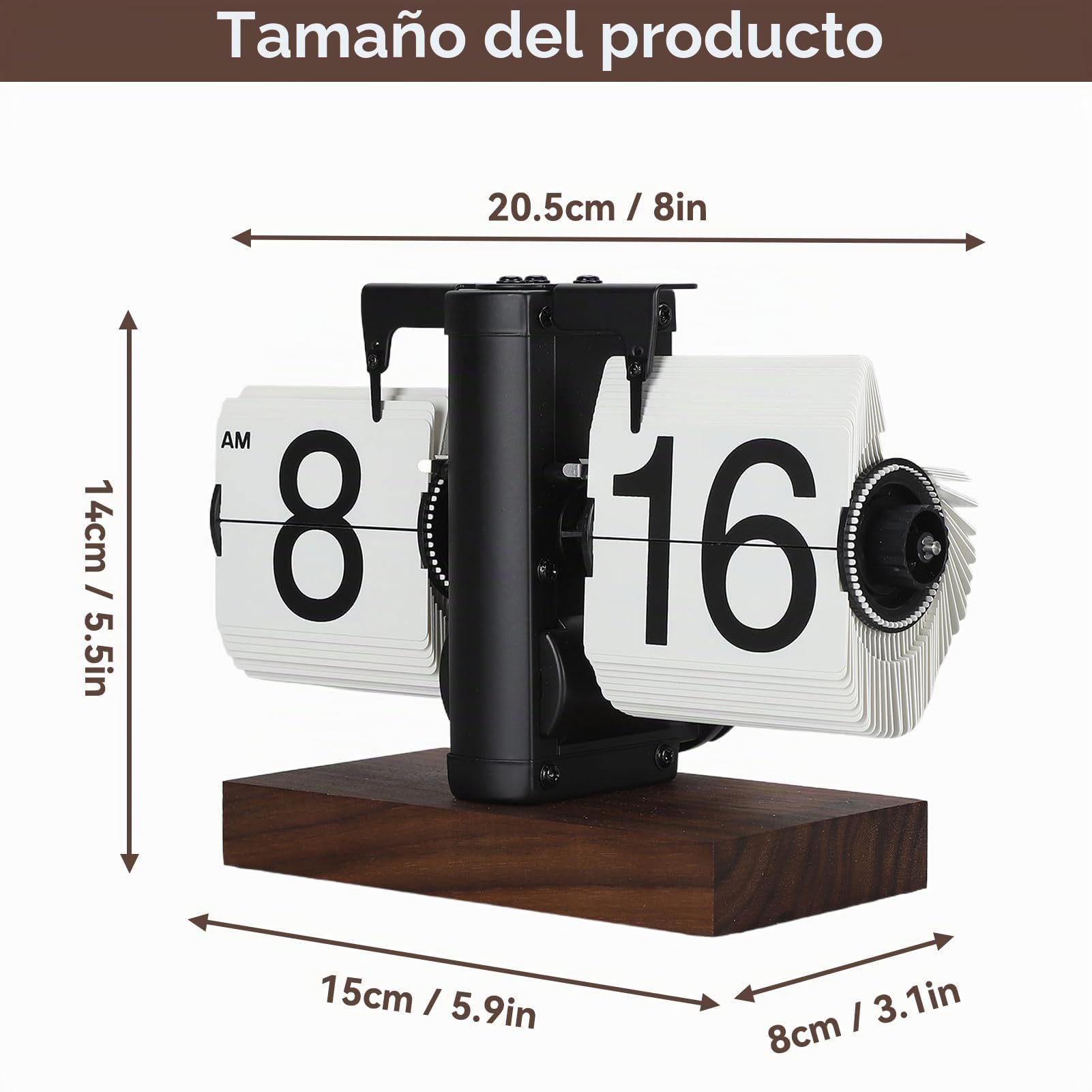 Reloj Digital Retro con Tapa, 12 Horas Reloj Plegable Digital De Una Sola Cara con Números Grandes, Reloj Mecánico Automático De Estilo Retro, Base De Madera para Sala De Estar