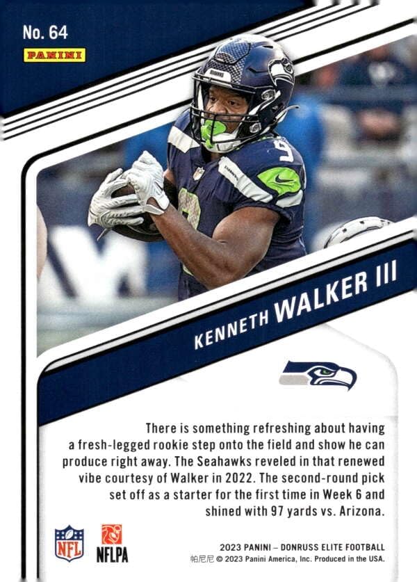 Miniatura 2 de 2023 Donruss Elite #64 Kenneth Walker III Seattle Seahawks Official NFL Football Card in Raw (NM or Better) Condition