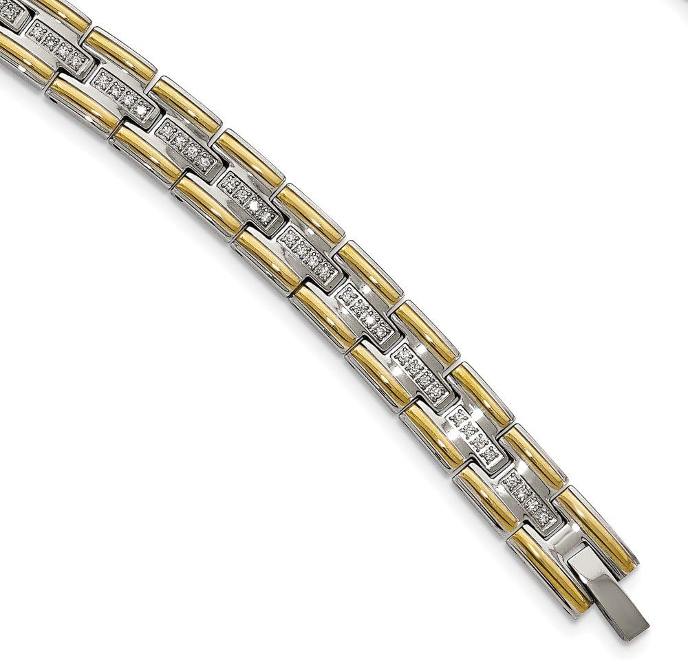 Stainless Steel Polished Yellow IP CZ Cubic Zirconia 8.50in Link Bracelet
