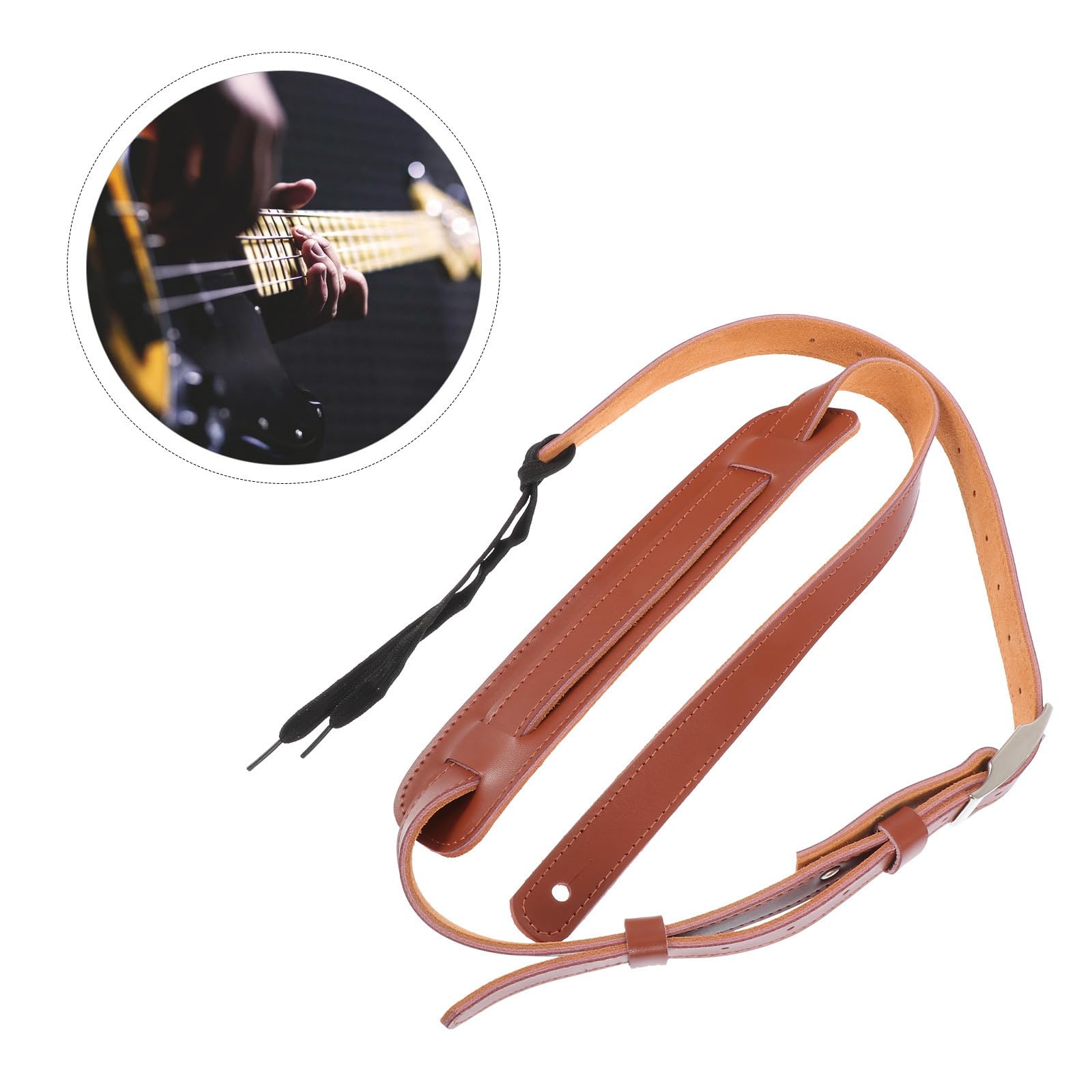 FRCOLOR Correa de Guitarra Marrón de Piel de Vaca Almohadilla para Hombro Cómoda y Transpirable, Ajustable para Guitarra Eléctrica y Acústica en Estilo Creativo