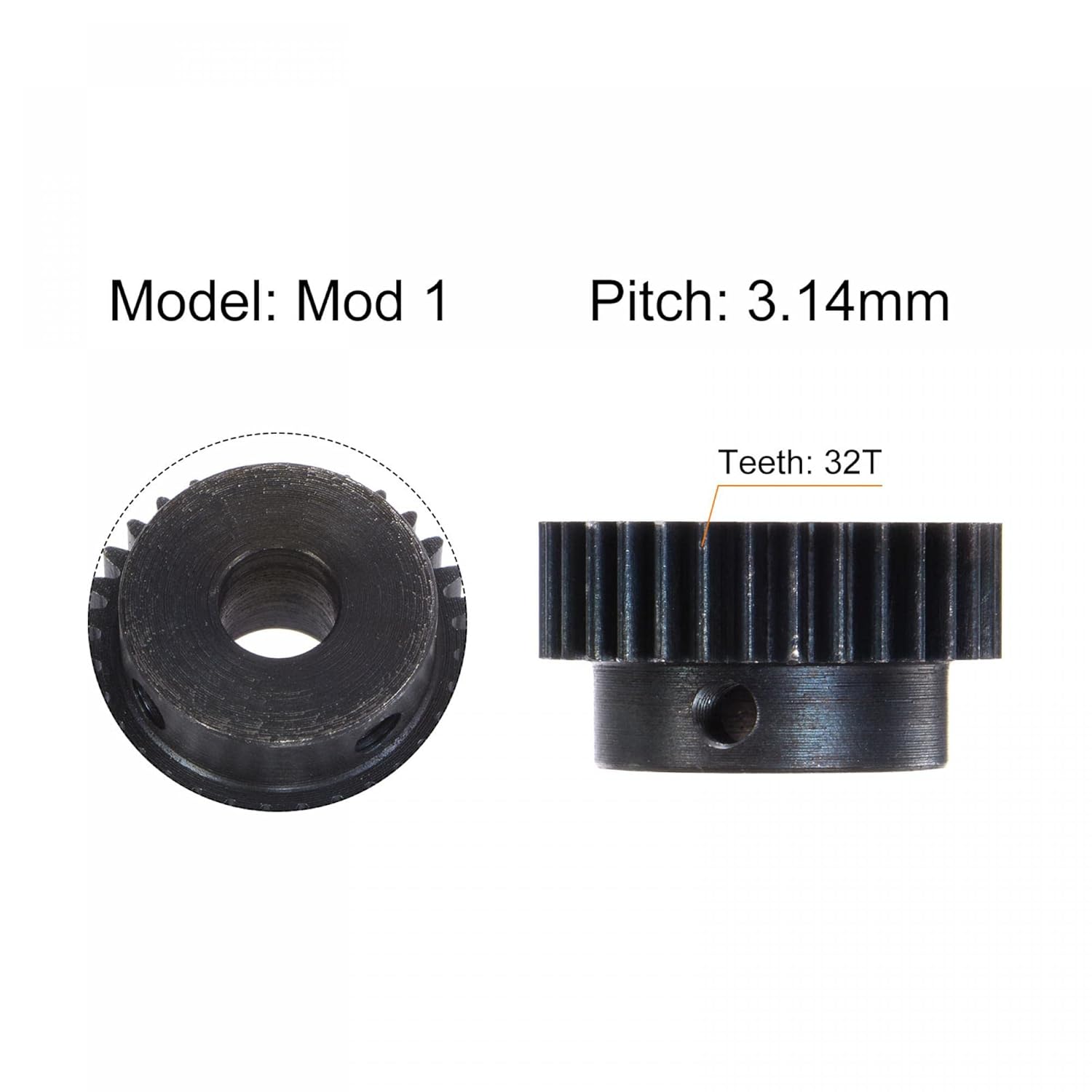 uxcell 1Mod 32T Pinion Gear 10mm Bore Hardened Steel Motor Rack Spur Gear with Step for RC Car Truck Buggy Gear Drive, 2 Set