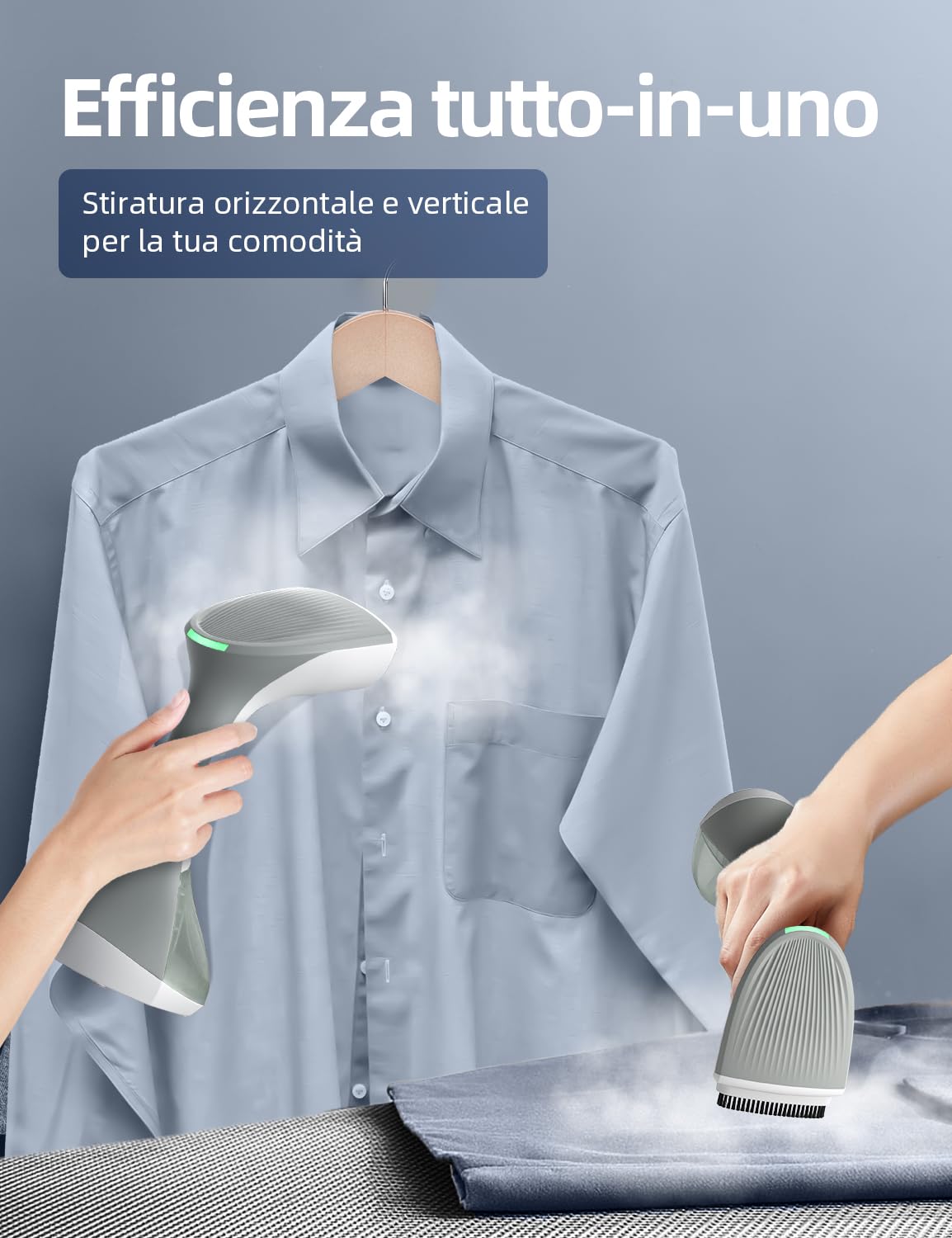 CONOPU Ferro da Stiro Verticale, 1300W Ferro da Stiro da Viaggio, 260 ml Stiratrice Verticale, Ferro da Stiro per Abiti in Posizione Orizzontale e Verticale, 2 Modalità di Vapore, Grigio