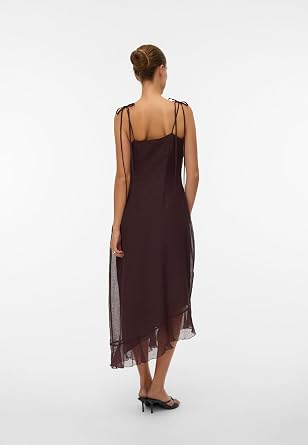 Vero Moda U Yaka Düz Kahve Diz Altı Elbise, 10344471
