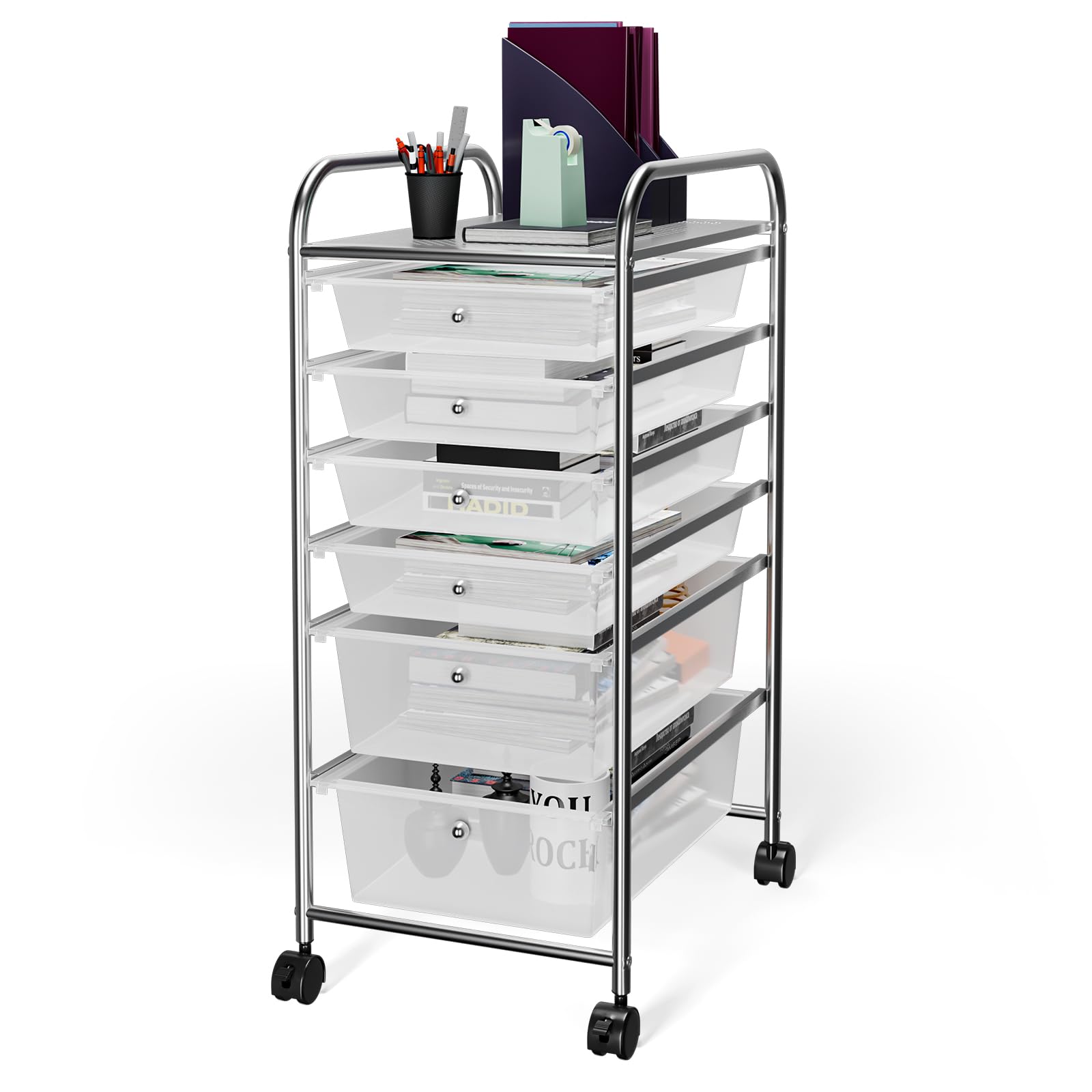 Chariot de rangement bureau 6 tiroirs transparents GIANTEX