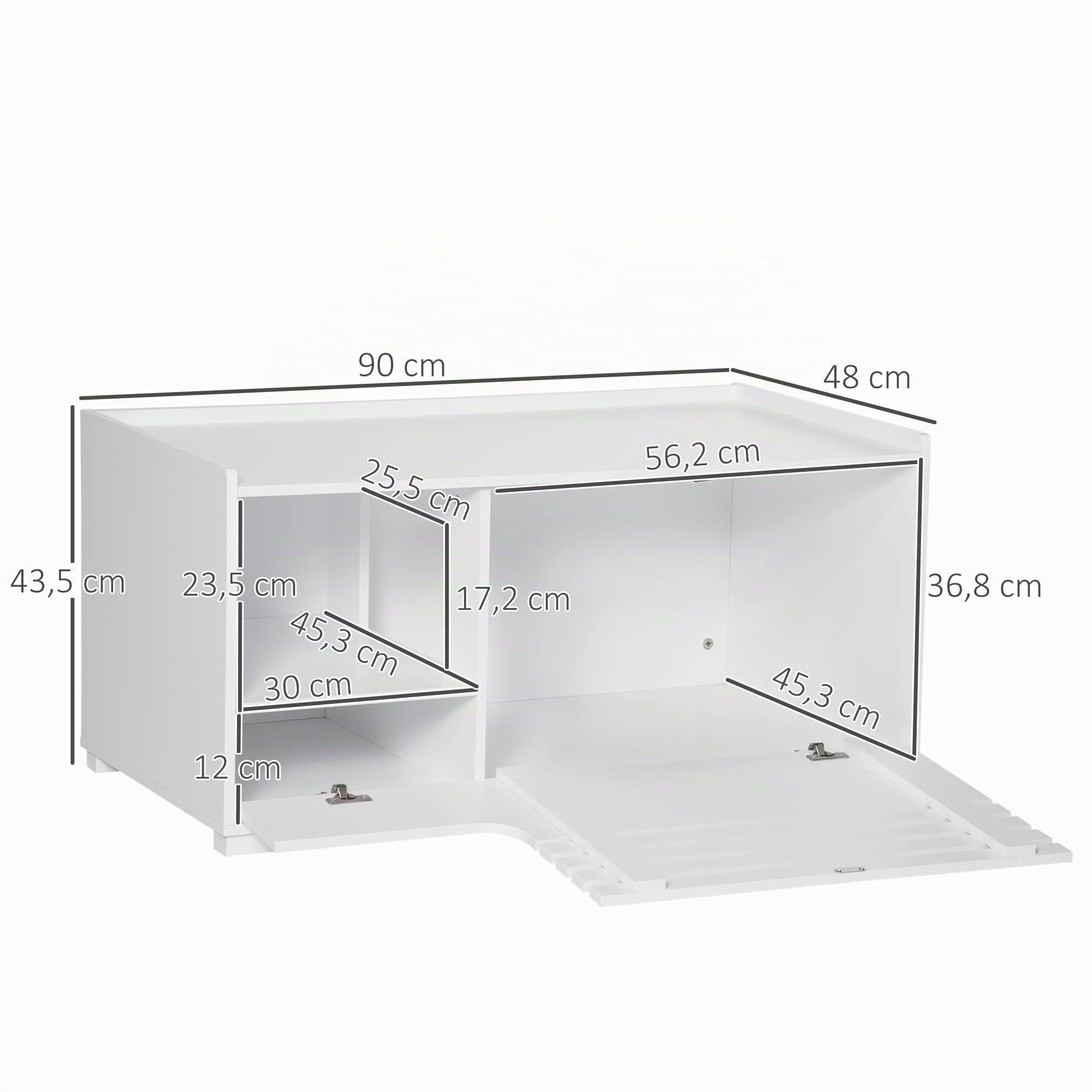 PawHut Armadietto per Gatti con Porta Magnetica, Design Rialzato, MDF, Bianco, 90 x 48 x 42,5 cm