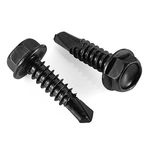 Miniatura 1 de Tornillos autoperforantes con cabeza hexagonal de 34 pulgadas, tornillos autoperforantes de acero inoxidable 410, acabado negro, 50 unidades