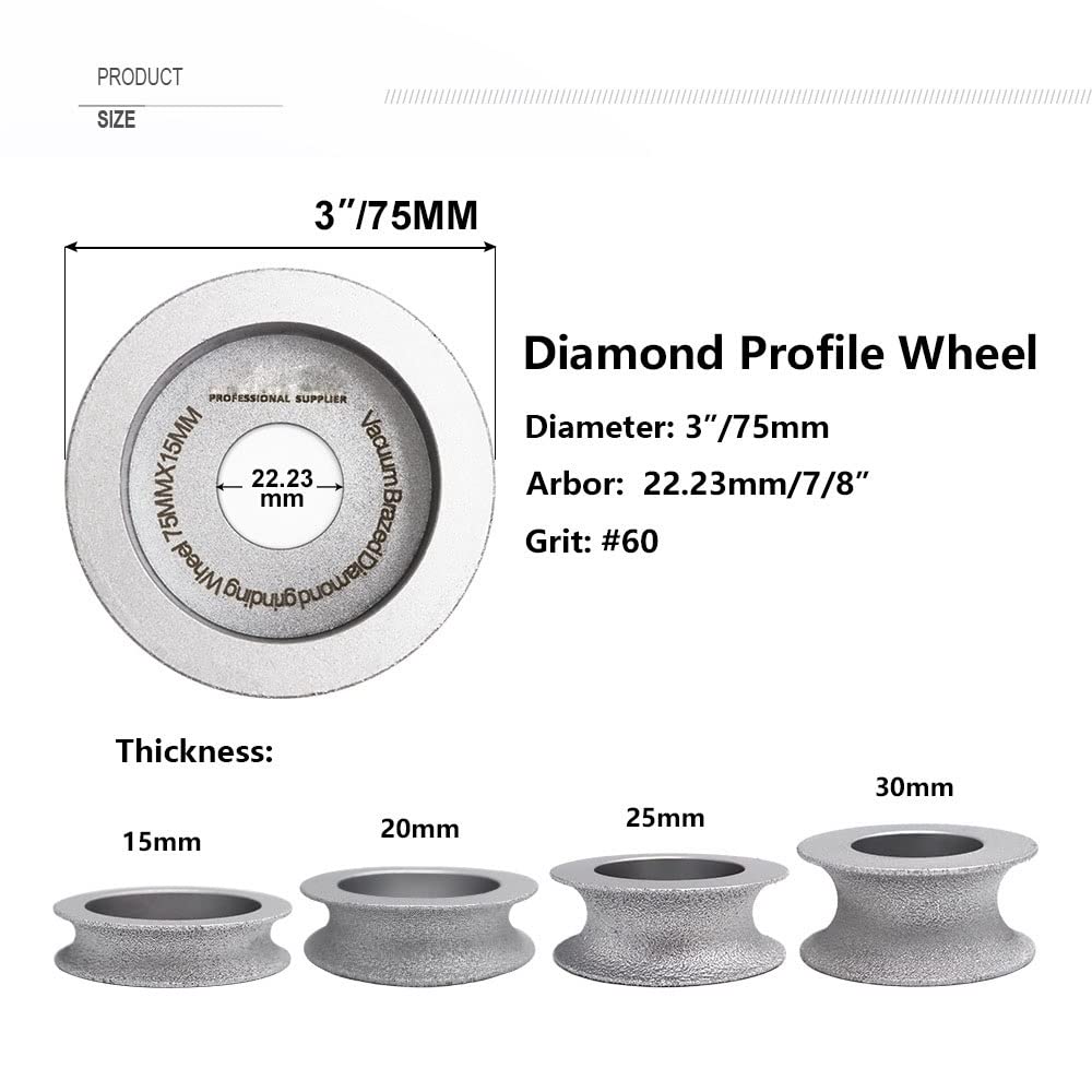 75 mm lutowana próżniowo diamentowa tarcza szlifierska, półokrągła krawędź, 15-30, ziarnistość #60, do pracy na sucho lub mokro(20MM)
