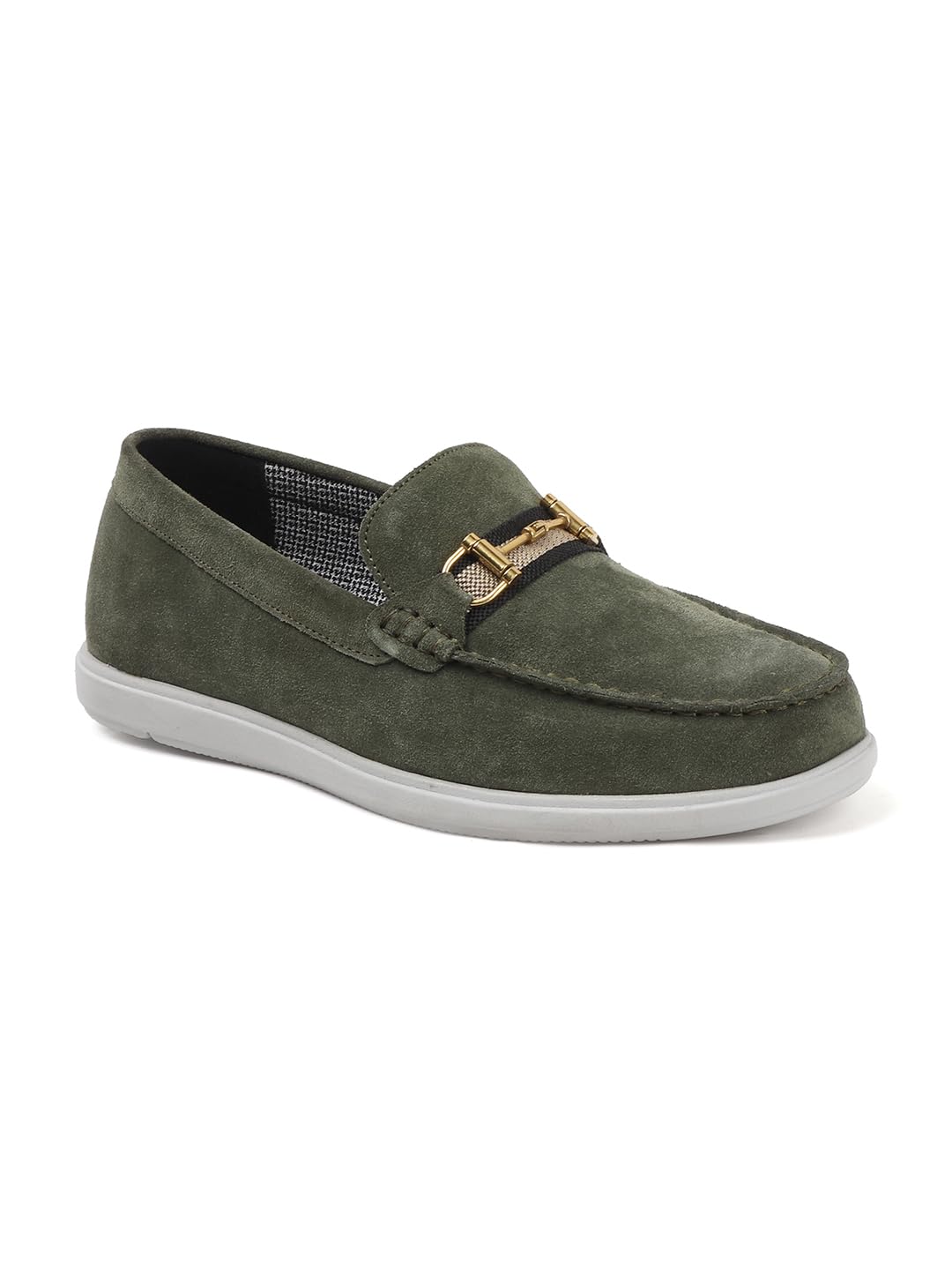 Men's Buckle Accent Driving Leather Loafer with Suede Finish-image-7
