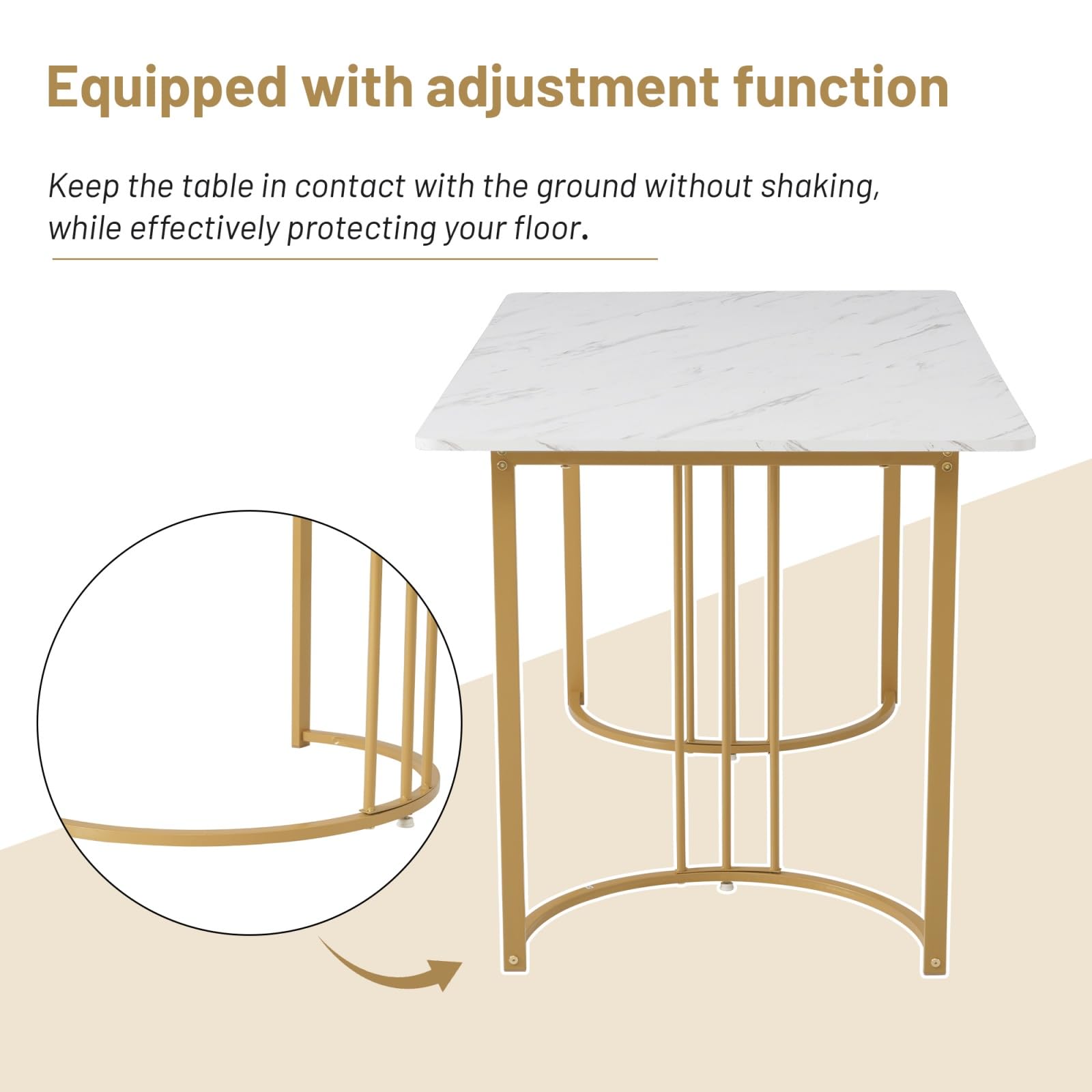 KOMHTOM Ensemble Table Salle à Manger avec 4 Chaises, Table à Manger 140x80 cm Motif Marbre, Chaises en Velours, Pieds Métalliques Réglables, pour Salon, Chambre, Cuisine (Beige, W)