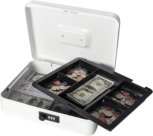 Vista 20 de Decaller Caja de dinero con cerradura de combinación, caja de seguridad de metal pequeña con bandeja de dinero, 7 4/5 x 6 4/5 x 3 3/5 pulgadas, Negro