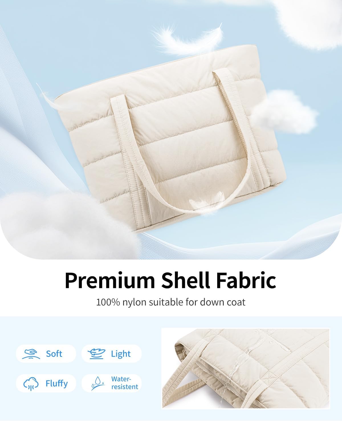 Narwey Puffer Tote Bag for Women with Cup Holder & Laptop Compartments, Quilted Puffy Travel Work Tote Bags for Nurse Teacher - Image 3