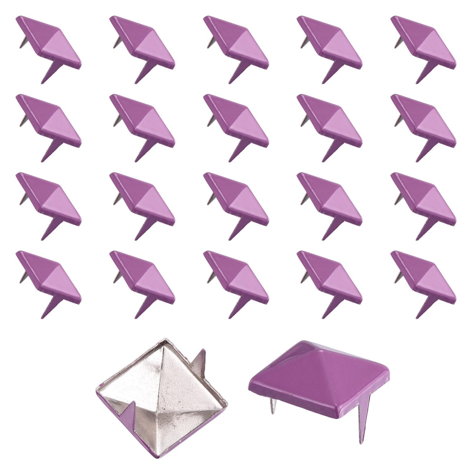 sourcing map 60pcs Square Pyramid Studs 10mm Carbon Steel 2 Claw Rivet Spike Studs for Bags Shoes Leather Crafting Punk Rock Jeans Jacket, Claret