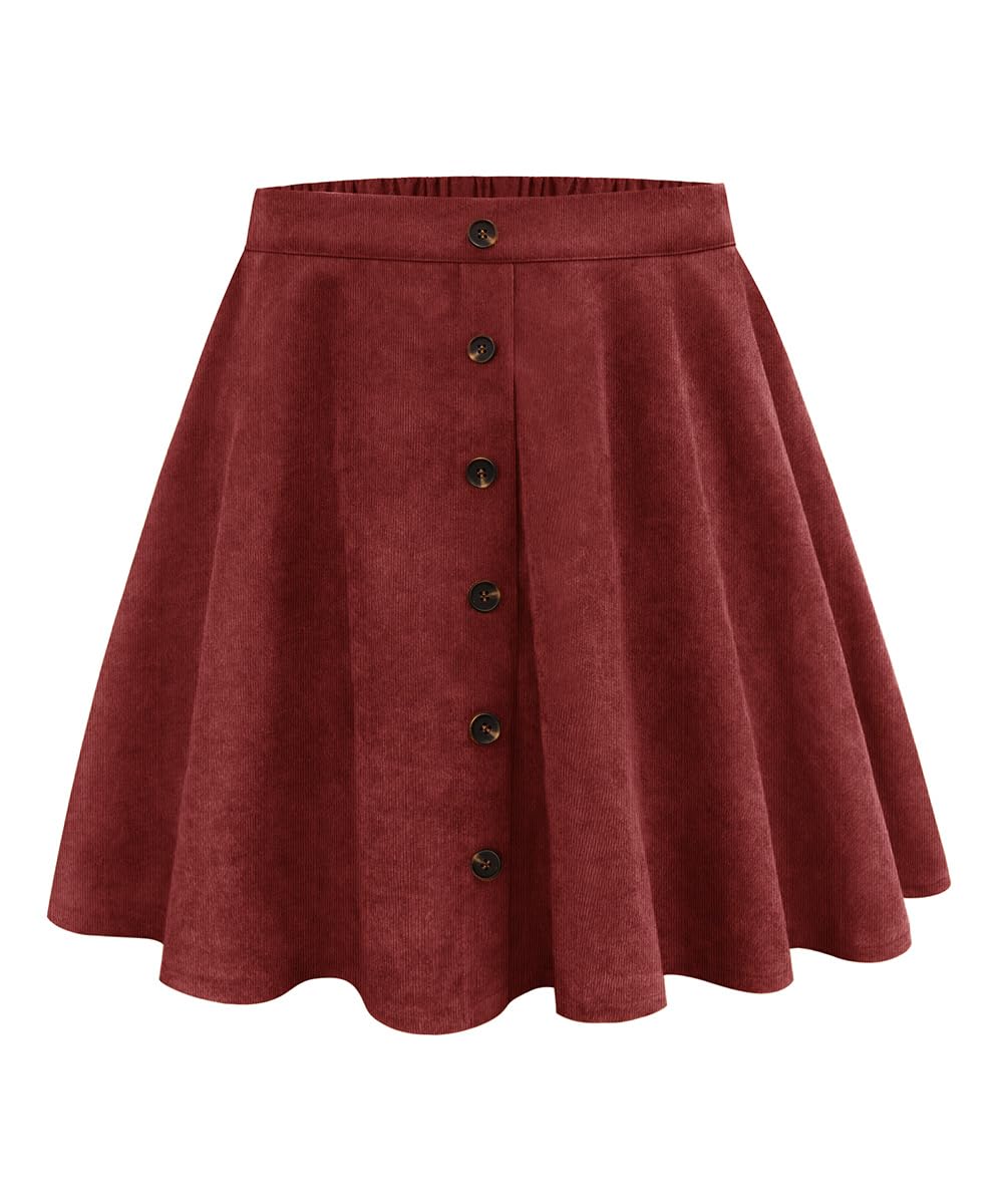 RITERA Women's Button-Up Corduroy Skater Skirt - High Waist A-Line Mini Skirt, Plus Size 3XL, Coffee Brown - View #6