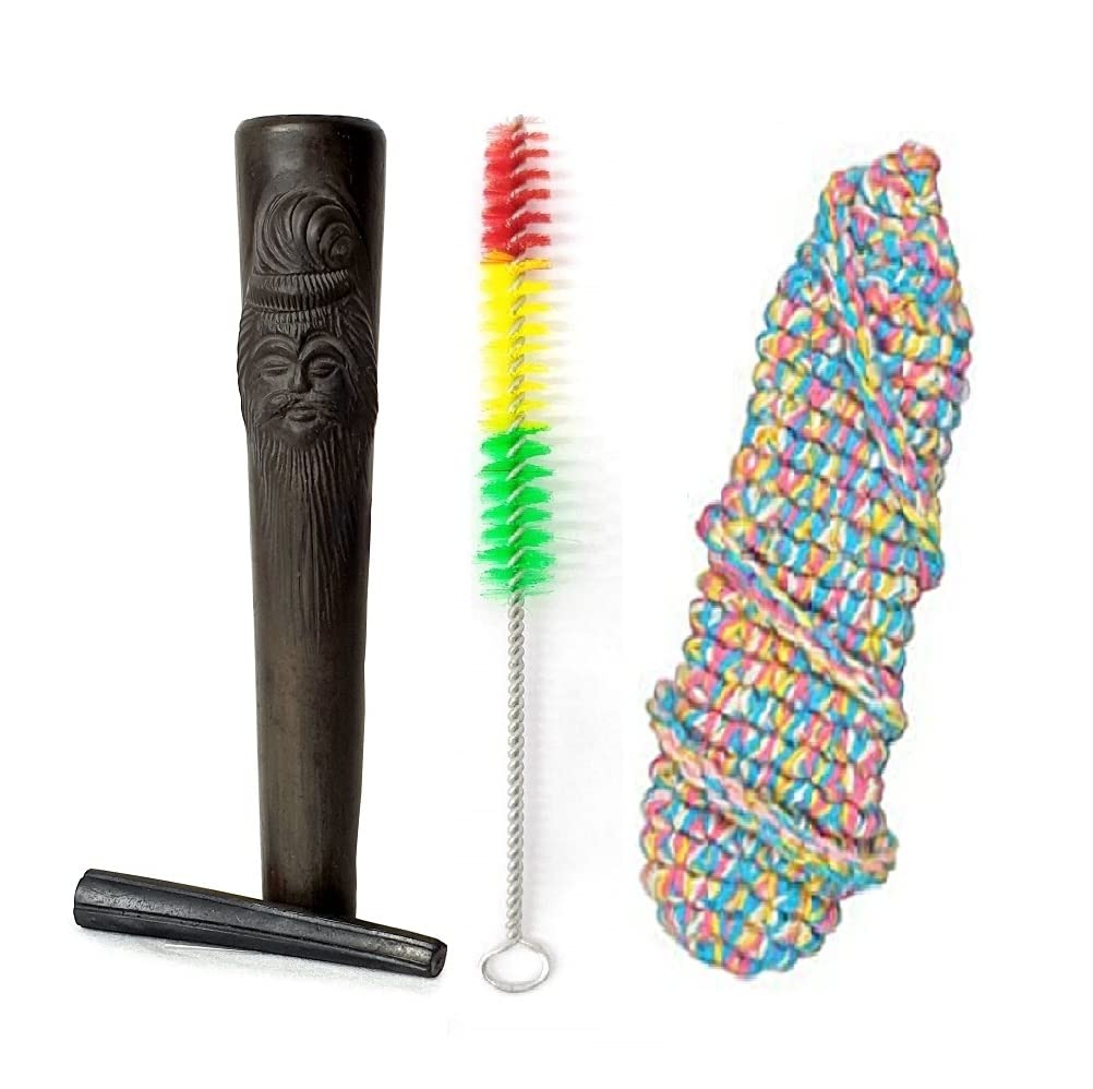 SEPARATE WAY Clay Smoking Chillum Pipe 6 Inch, Black (BABA_Chillum_6inch + RClenaer + Cover)