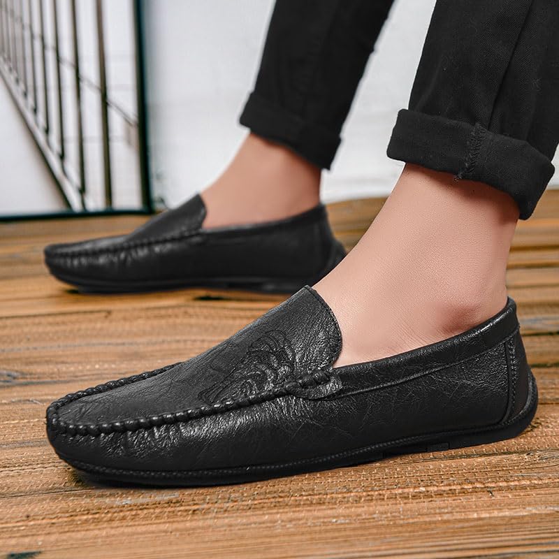Mens Loafers Shoe Solid Color Round Toe Vegan Leather Loafer Shoes Lightweight Flat Heel Flexible Classic Prom Slip-on4