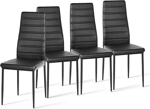 Homy Casa Juego de 4 sillas de comedor de piel sintética, sillas de cocina modernas sin brazos con respaldo alto, asiento acolchado y patas de metal