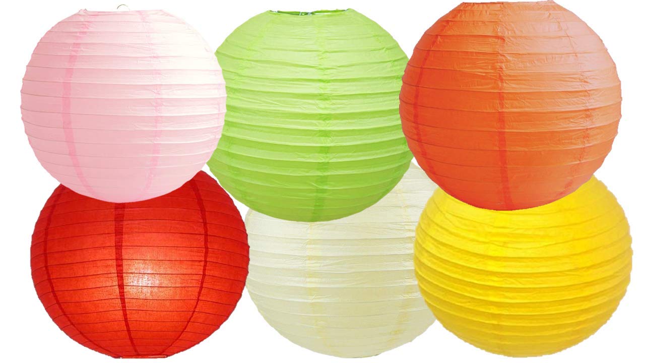 Paper Lanterns Mix Color Packs of 6 Round Paper Lanterns Lampshade (All Ivory/Cream, 12" (30 Cm)) — view 24