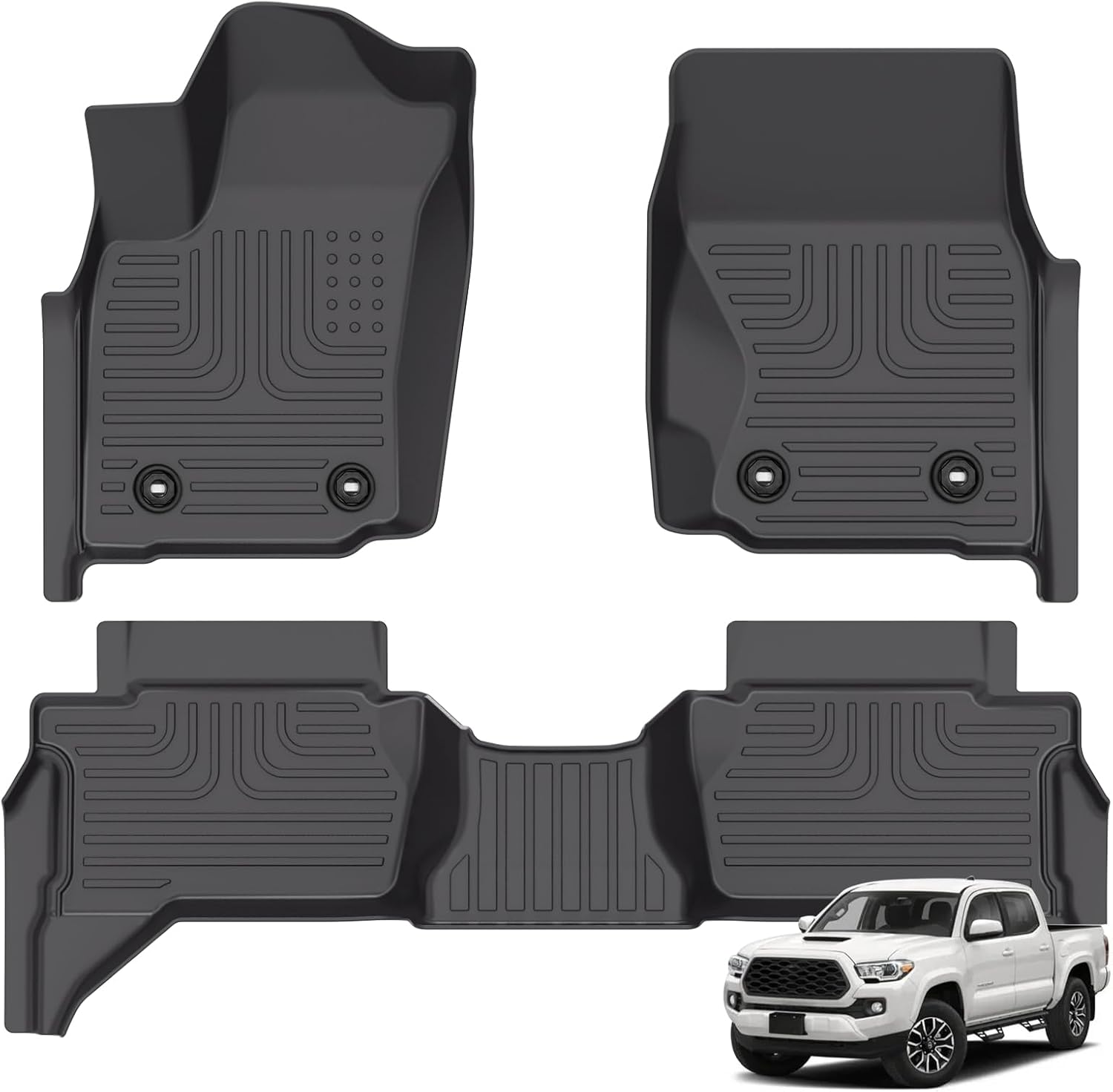 Floor Mats for Toyota Tacoma 2024 2025(Double Cab) All Weather Automotive TPE Liners Anti-Slip Waterproof Floor Liners Front & Rear Row Accessories Black Tacoma 2024-2025(Double Cab)