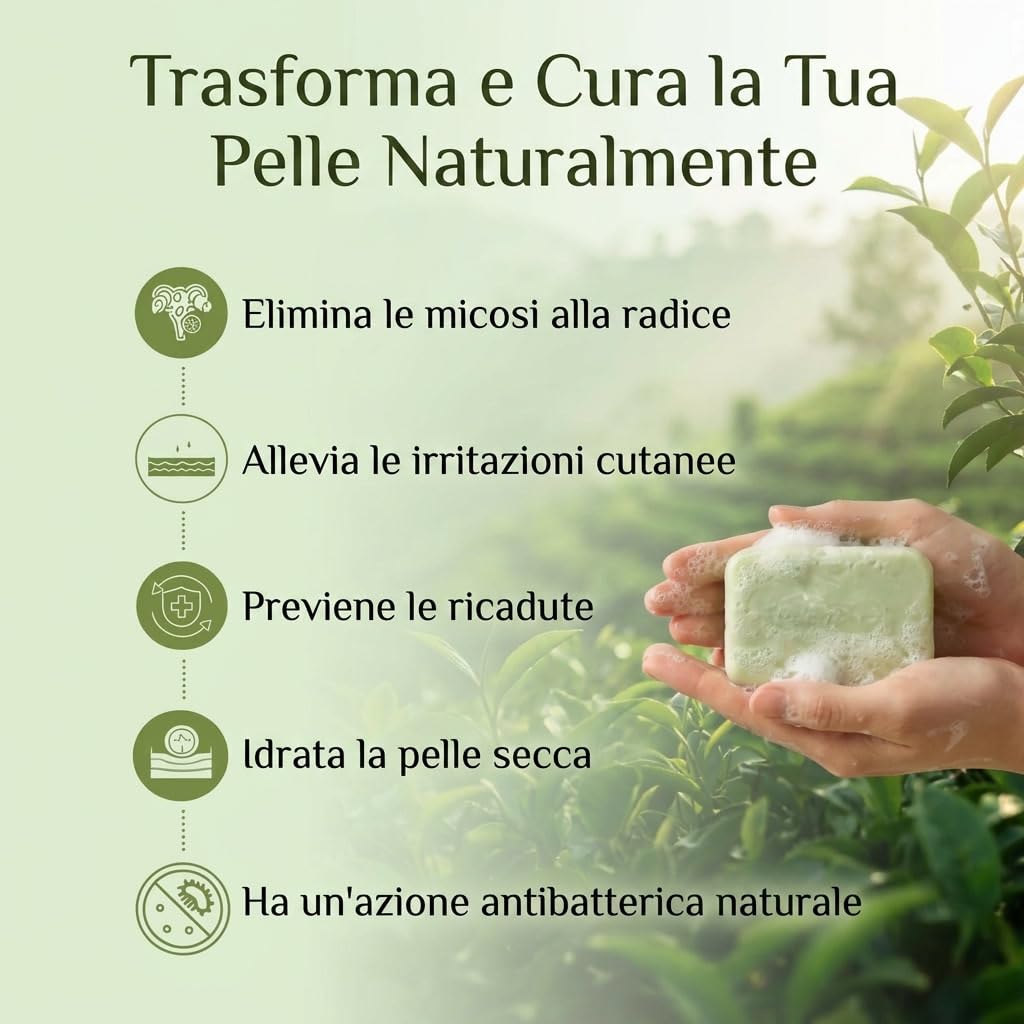 Aqvera Sapone Micosi—Sapone Detergente Quotidiano Al Tea Tree Per Viso Corpo E Mani Con Schiuma Ricca Per Uso Quotidiano (4 PCS)