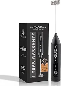 Milk Frother for Coffee, Rechargeable Electric Handheld Frother Wand with Dual Whisk, 3 Speed Settings, Fast Recharge, Powerful Motor, Handheld Mixer Electric 1 Year Warranty