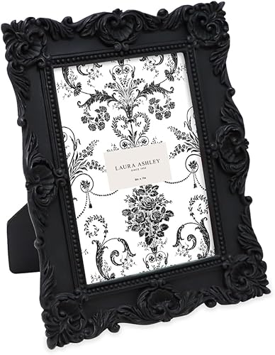 Laura Ashley - Marco de fotos de resina texturizado hecho a mano con caballete y gancho para mesa y pared, con diseño floral ideal para decoración