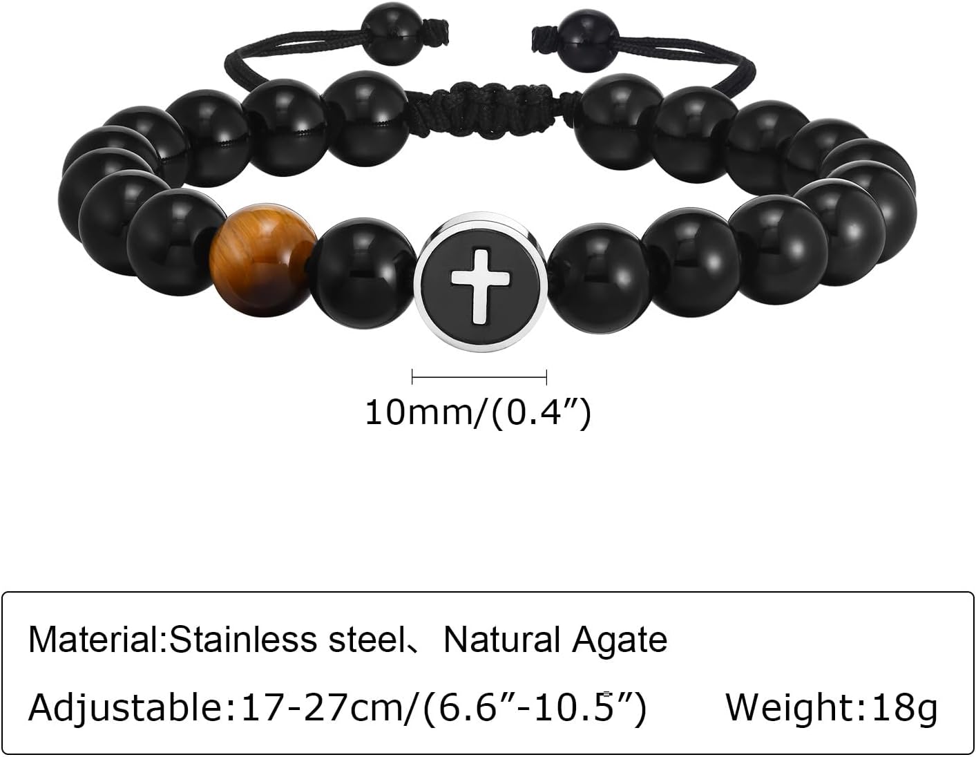 JAYUMO Mens Bead Bracelet Adjustable Natural Stone Tiger Eye Beaded Bracelet Cross Bracelets for Men Women - Image 5