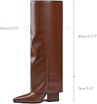Knee High Boots for Women Fold Over Pointed Toe Shark Tall Boots Block Low Heel Slouch Long Boots with Side Zipper
