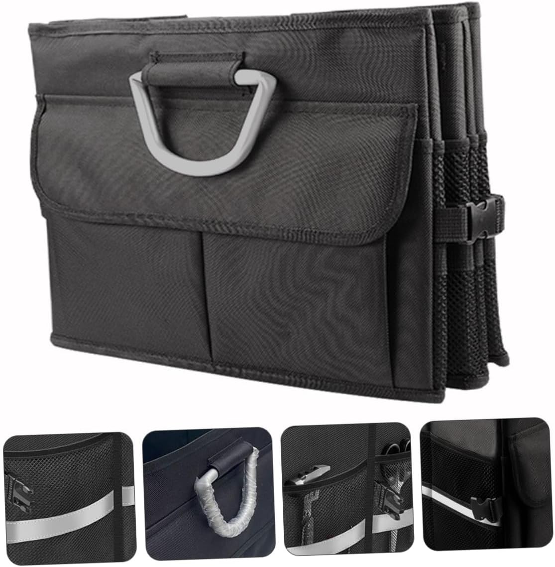 Car Trunk Organizer Foldable Storage Case Black Multi-compartment Car Storage Box with Securing Straps for Suv and Sedan Interior Accessories