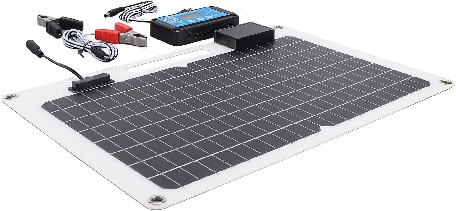 100W Solar Panel Charger, Solar Panels 12V 24V with 100A Controller Dual USB Ports for RV Boat Car Battery Charging 100W Panel Charger, Kit Dual USB