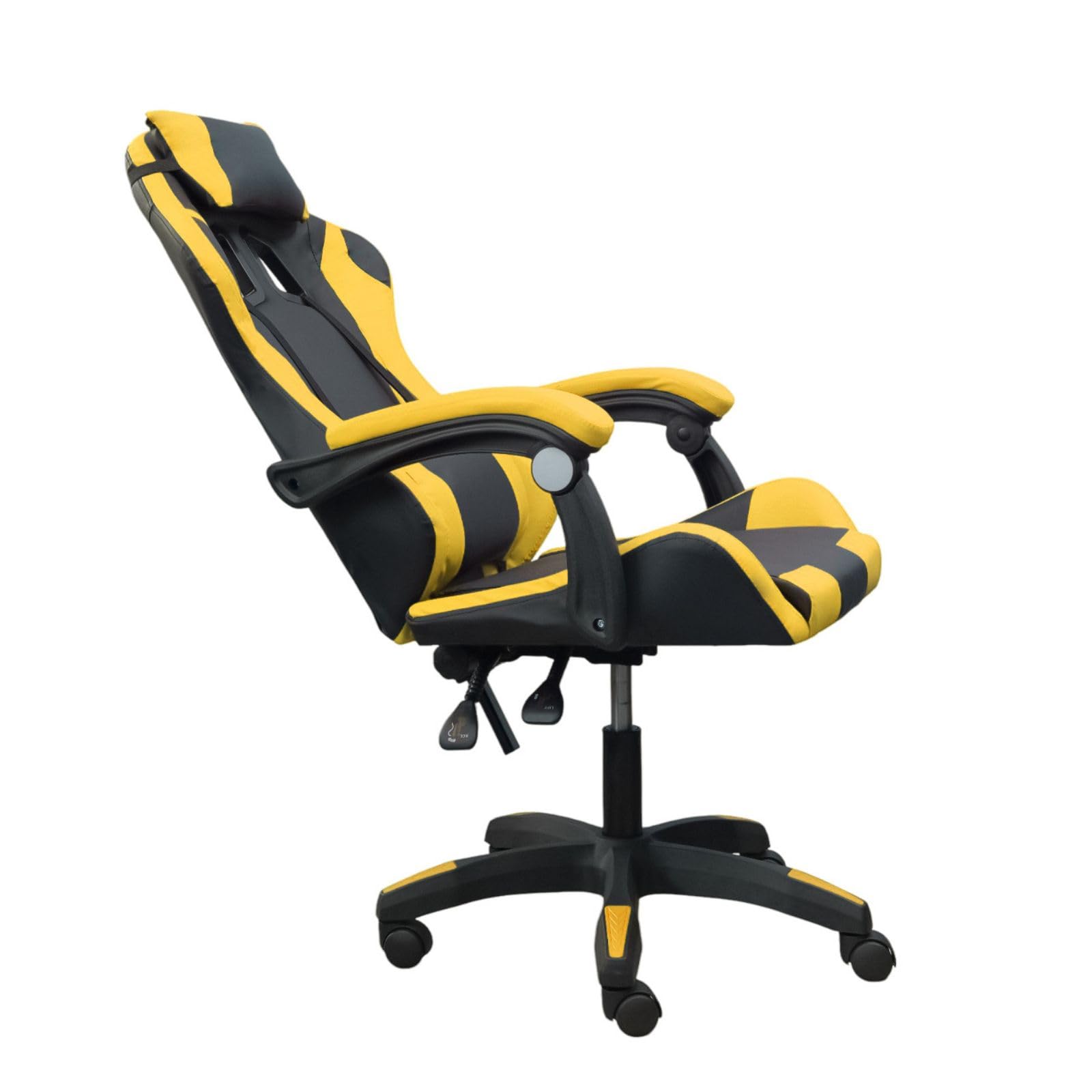 DASCK - Silla Gaming Amarilla Ergonómica Reclinable con Cojín Lumbar y Cervical | Altura Ajustable 200kg | Oficina y Juego