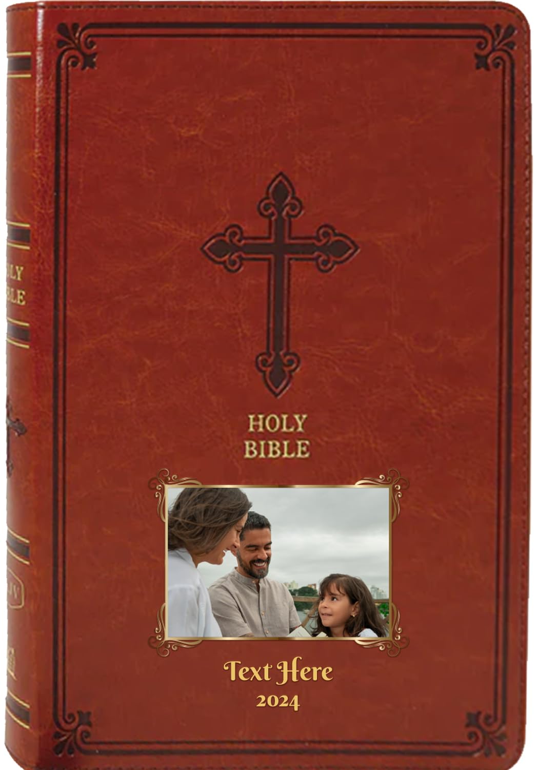 Printualist Personalized Gift Bible Custom Photo & Text, KJV, Chestnut, Thinline, King James Version, Red Letter Edition, Comfort Print, Faux Leather