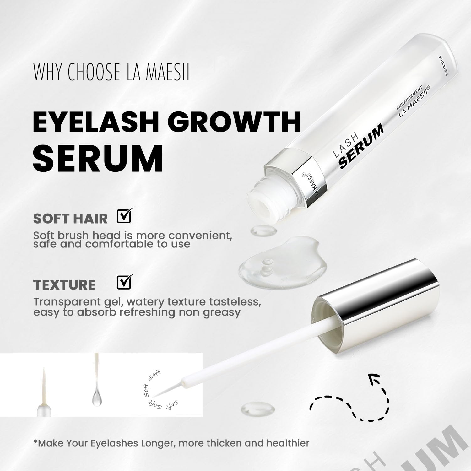 LA MAESII Lash Serum, Eyelash Growth Serum with Advanced Formula, Eyelash Enhancing for Longer Thicker and Fuller Looking Lashes, Vegan & Cruelty-Free for Sensitive Eyes (5mL) - Image 6