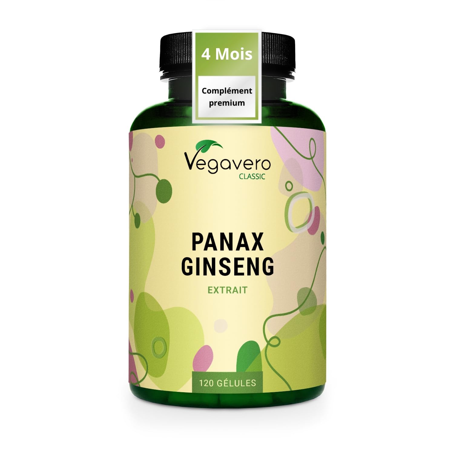 PANAX GINSENG Rouge + Coréen | 120 Gélules | Extra Fort : 4800 mg/j | Anti Stress + Concentration + Énergie Booster | 20% de Ginsenosides | SANS ADDITIFS & VEGAN | Vegavero®